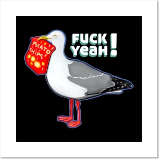 impudent seagull with chips Posters and Art